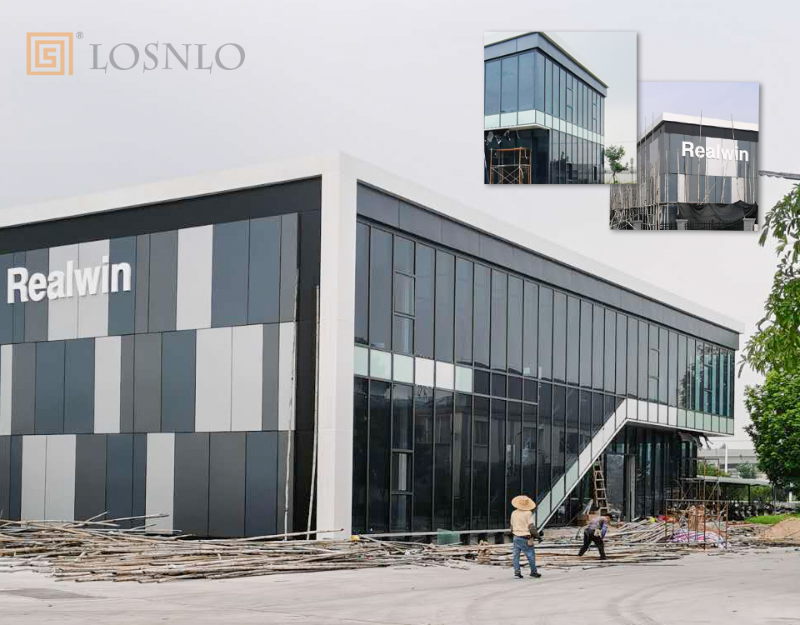 樓上樓高端門窗-江門某不銹鋼公司玻璃、鋁板幕墻工程案例